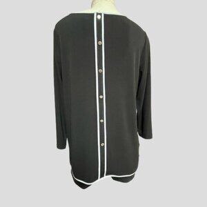 Anne Klein Black & White Long Sleeve Button Back Blouse Top
